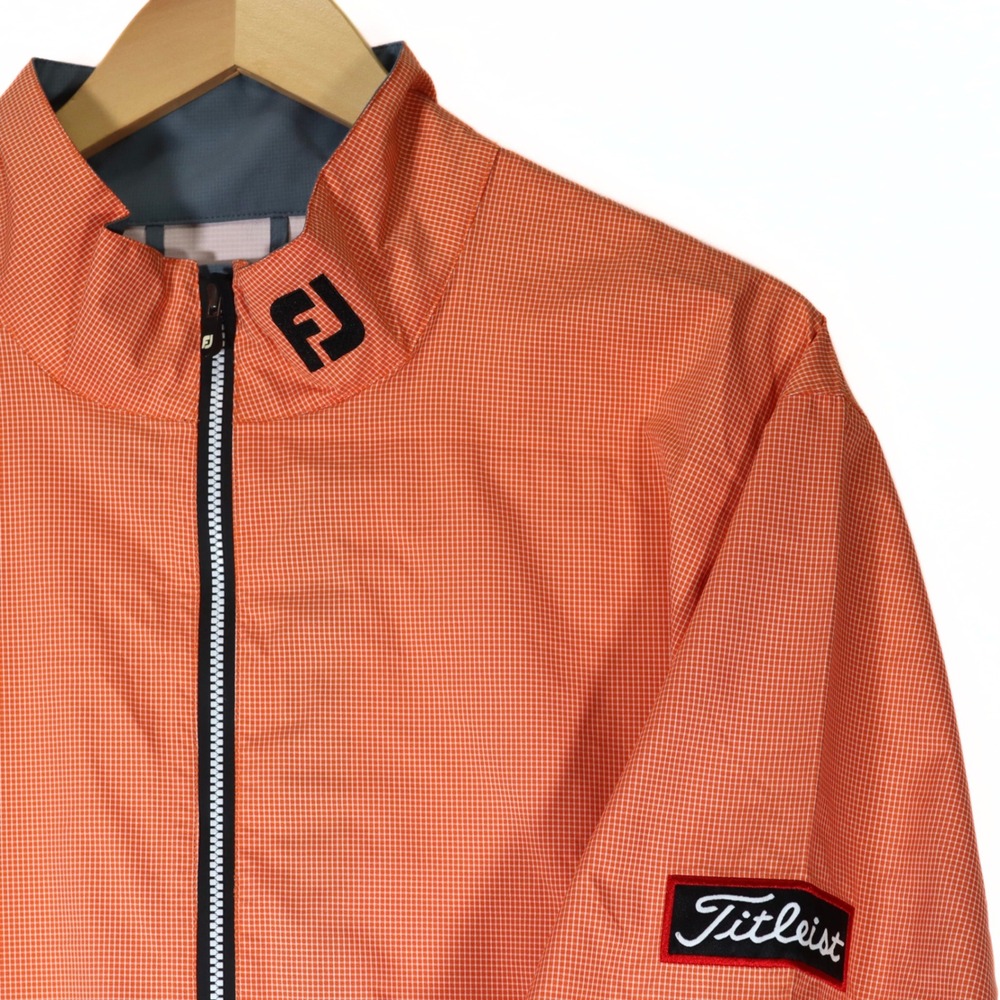FootJoy DryJoys Mens Large Orange Check Golf Short Sleeve Windbreaker Titleist